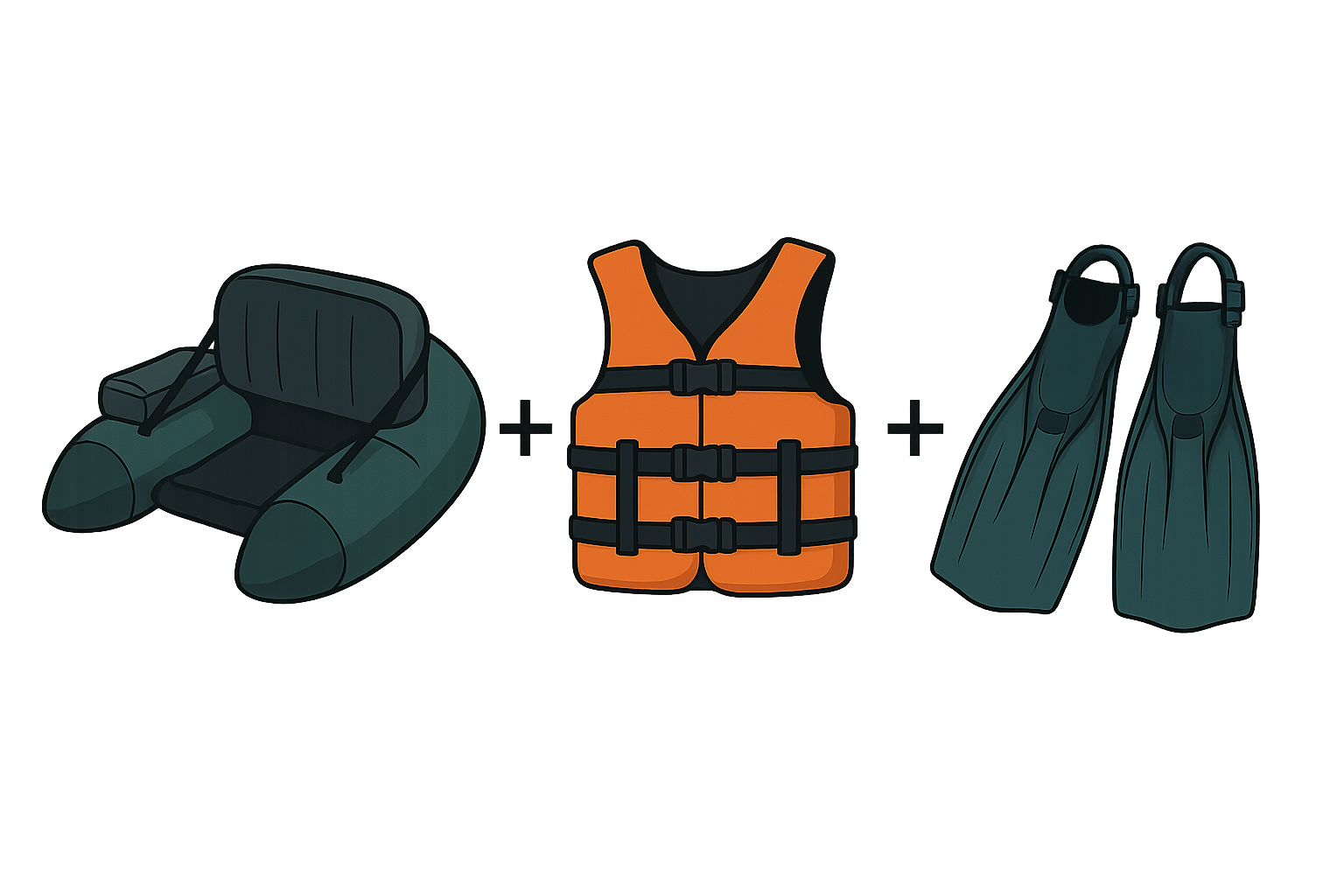 Float tube, chaleco y aletas